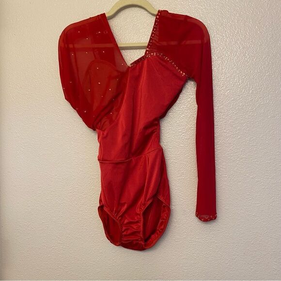 Kelle red 2 piece leotard and leggings Dance Costume set -Adult SA - Picture 3 of 14
